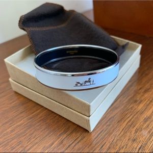 Hermes white enamel caleche palladium bangle 65mm